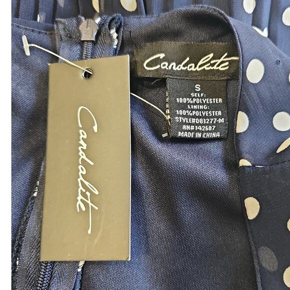 Candalite Polka Dot Dress Navy Blue Size S NWT - Picture 3 of 4